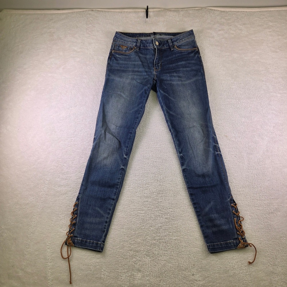 White House Black Market The Skimmer Lace Up Ankle Jeans Blue Size 6